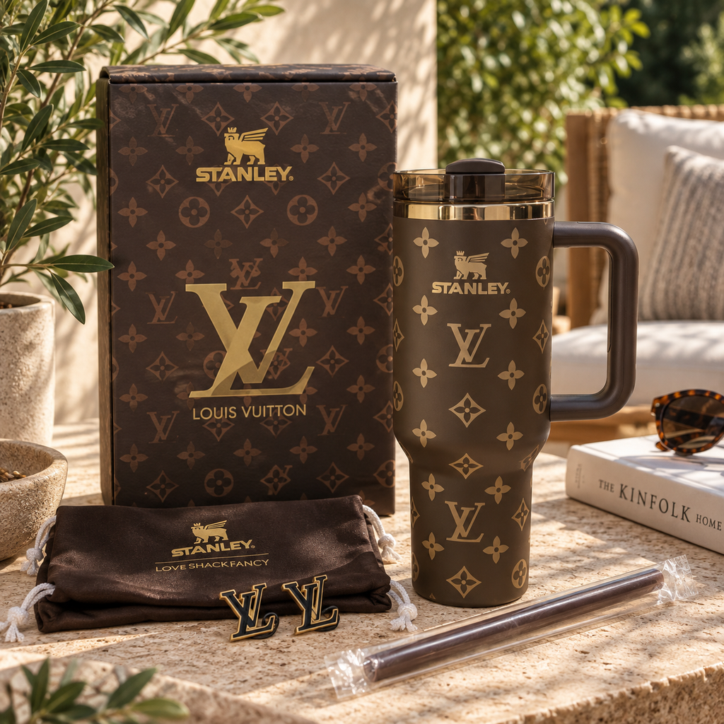 Mocha Gold Statement Tumbler – brown 40oz tumbler with gold pattern