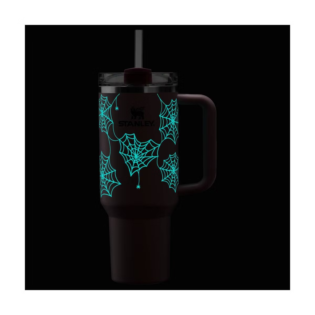 Pink Halloween Spiderweb Stanley Tumbler – side view