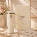 Meadow Bloom Tumbler Gift Set – cream floral 40oz tumbler with gift box