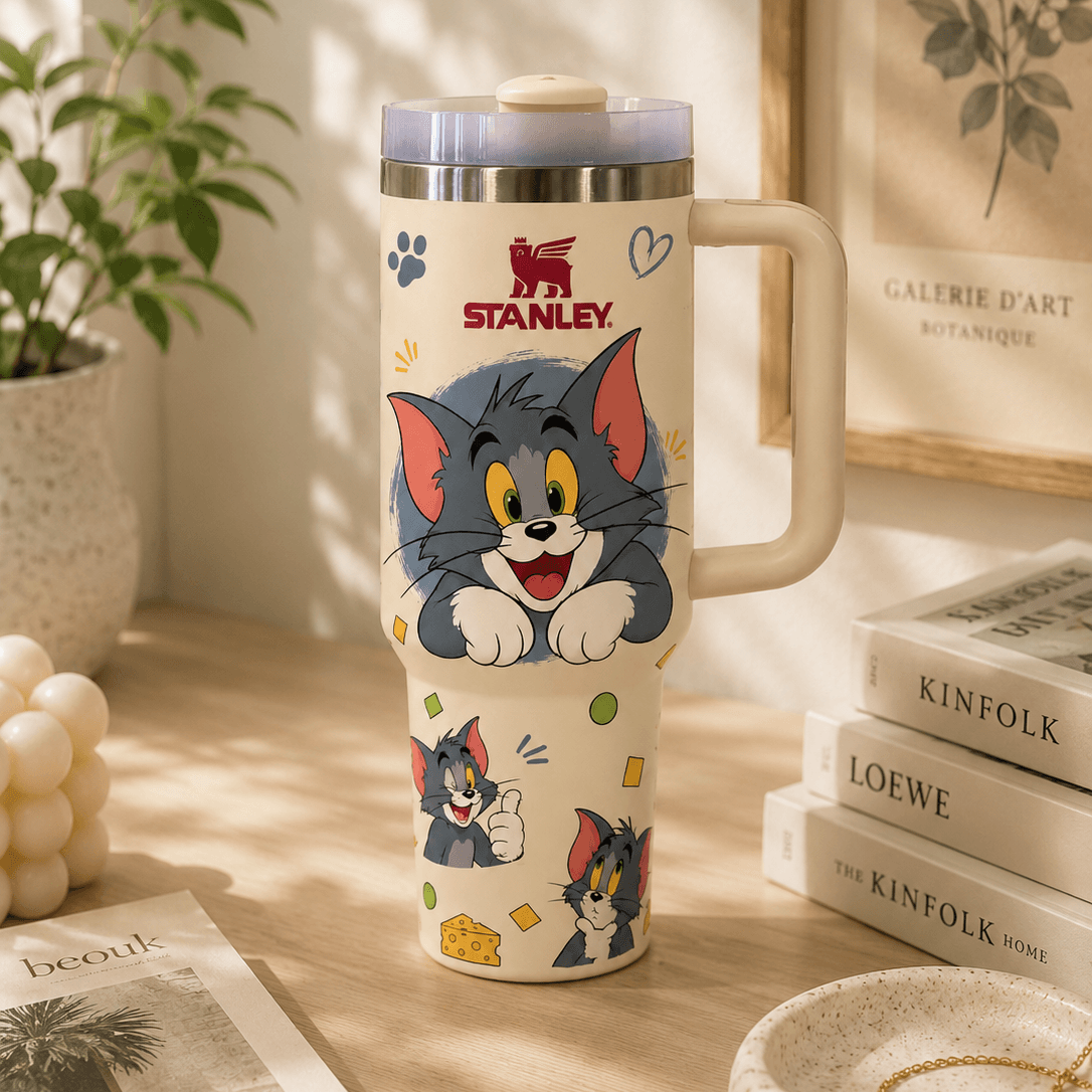 Playful Cat Moments Tumbler – cream 40oz tumbler with cartoon cat