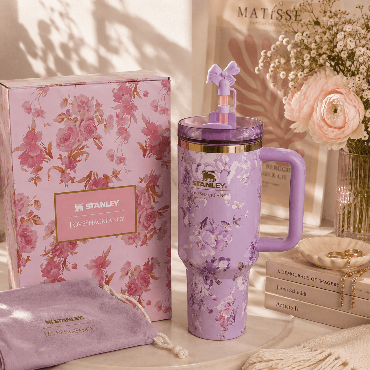 Lavender Blossom Insulated Tumbler Gift Set – lavender floral 40oz tumbler