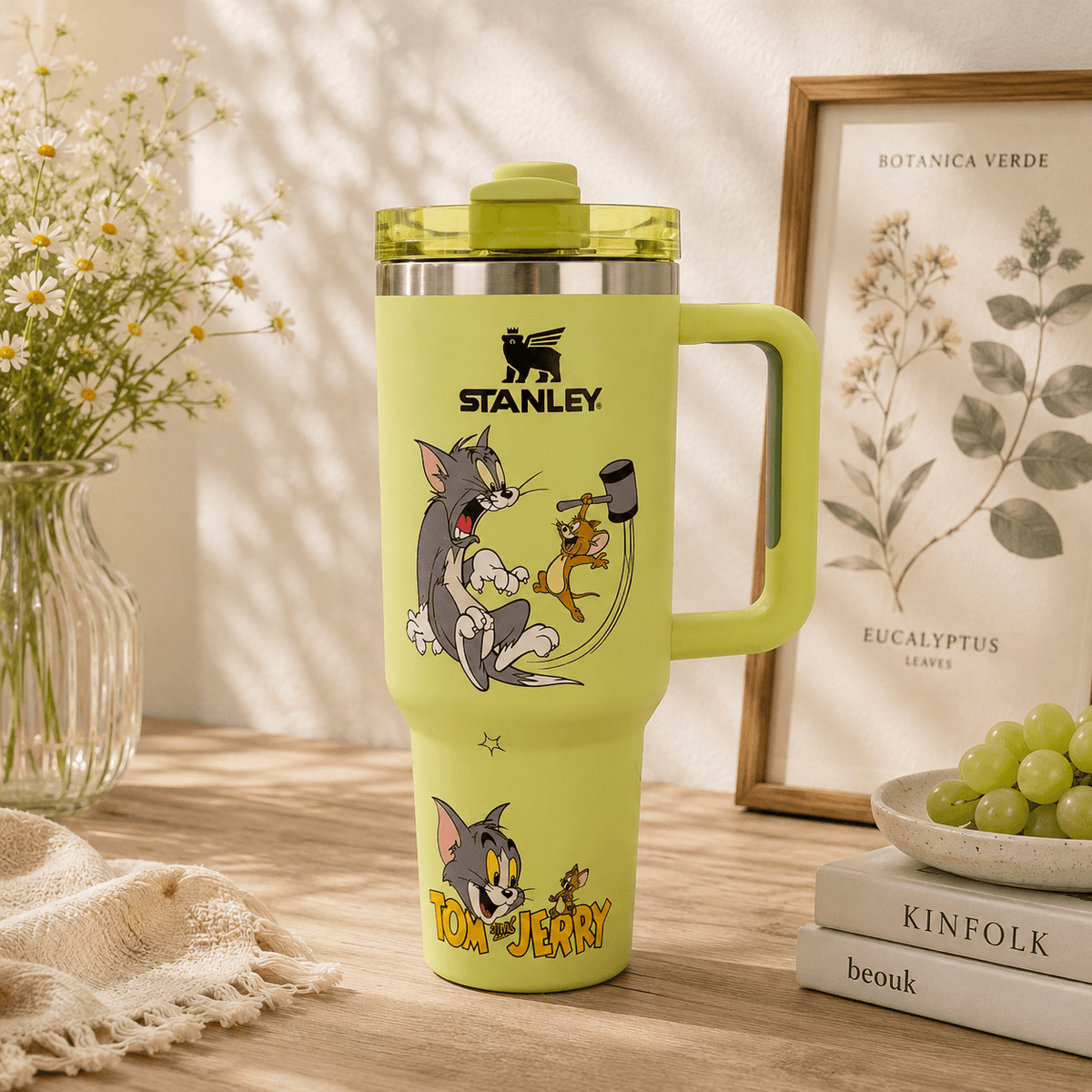 Lime Green Cat & Mouse Mischief Tumbler – lime 40oz cartoon tumbler