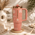 Sunset Harmony Insulated Tumbler – blush 30oz tumbler with line illustrations