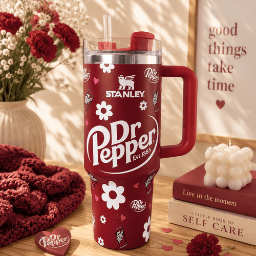 Cherry Bloom Insulated Tumbler – crimson 40oz tumbler with floral details