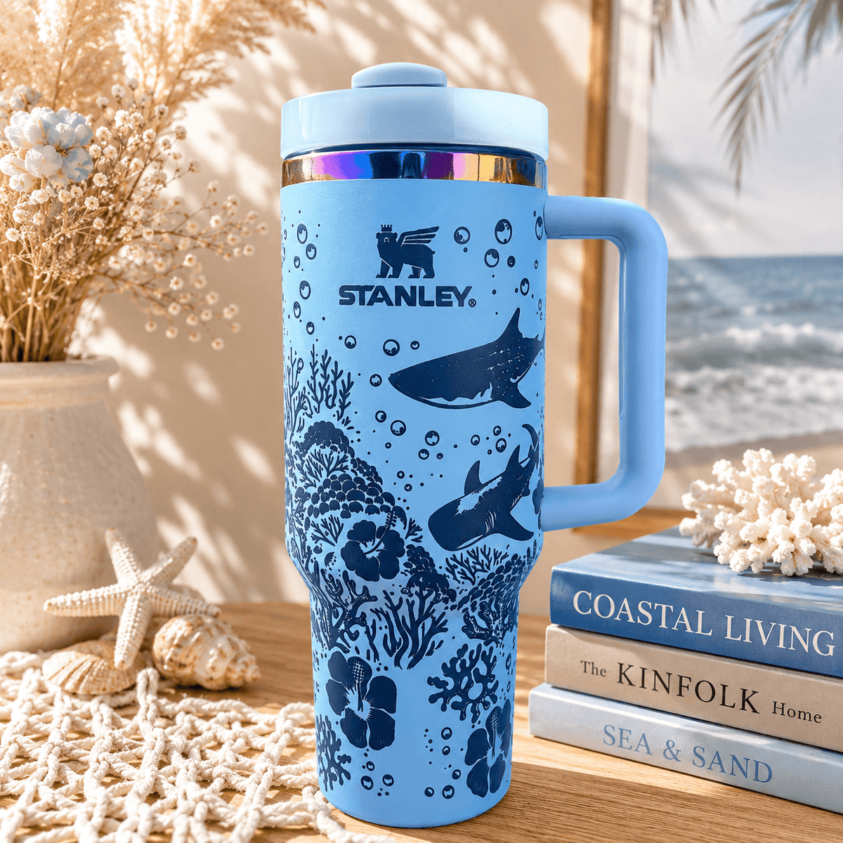 Ocean Breeze Coral Insulated Tumbler – dark blue colourway