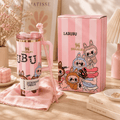 Pink Mischief Insulated Tumbler Gift Set – pink striped 40oz tumbler with bow topper