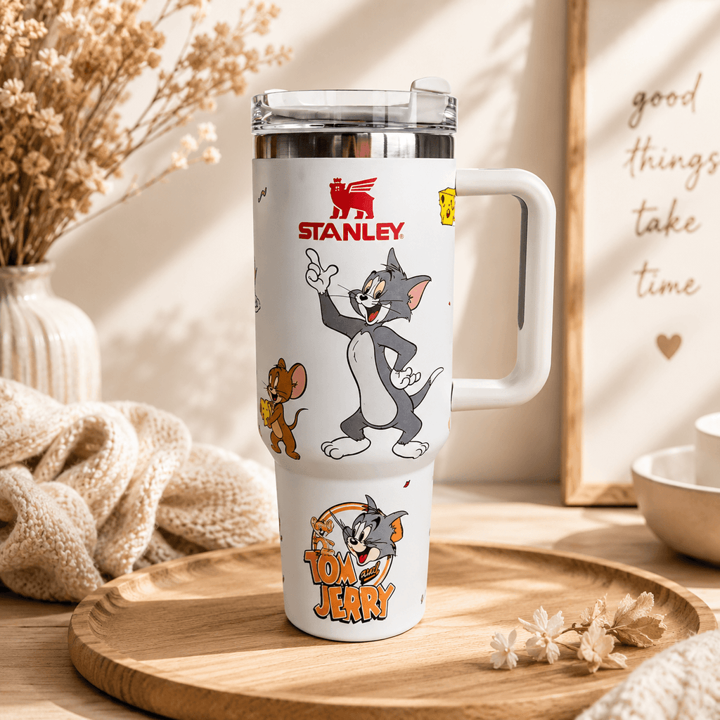 Classic Cat & Mouse Adventure Tumbler – white 40oz cartoon tumbler