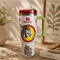 Retro Cat & Mouse Rainbow Tumbler – white 40oz tumbler with green handle