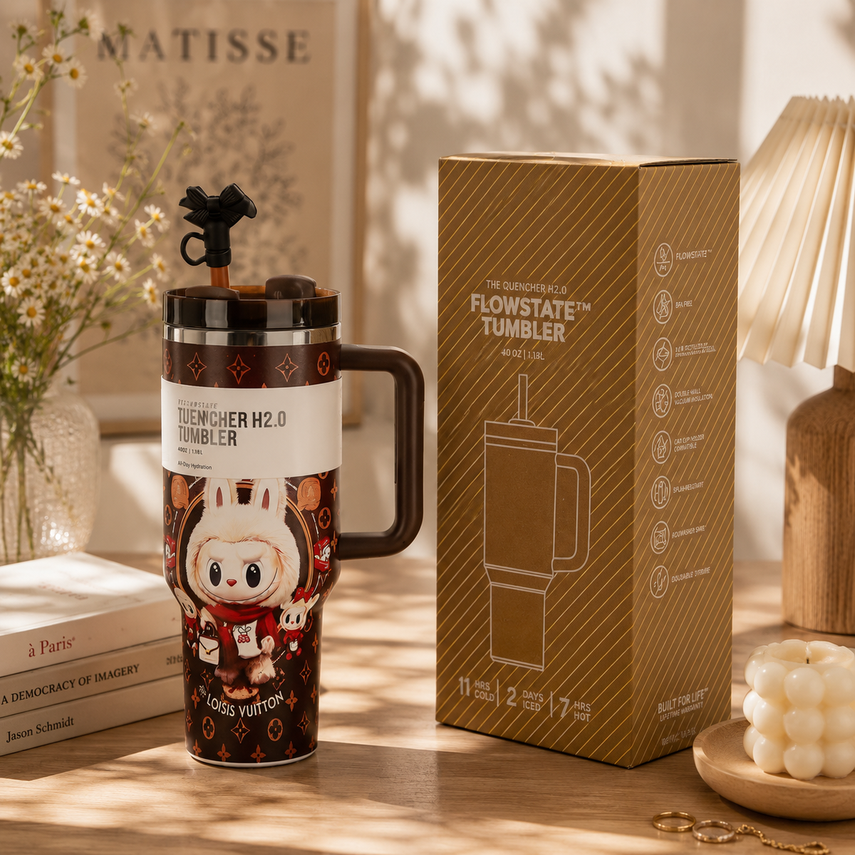 Midnight Mischief Insulated Tumbler – chocolate brown 40oz tumbler with bow topper