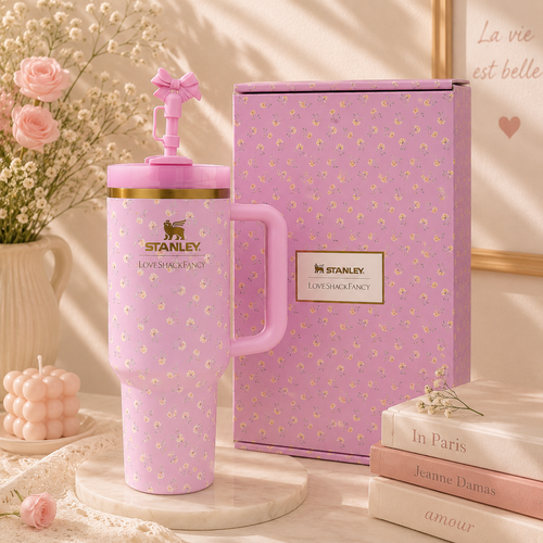 Blush Blossom Tumbler Gift Set – pink floral 40oz tumbler with gift box