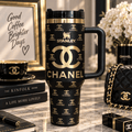 Black & Gold Luxe Tumbler – matte black 40oz tumbler with gold detailing