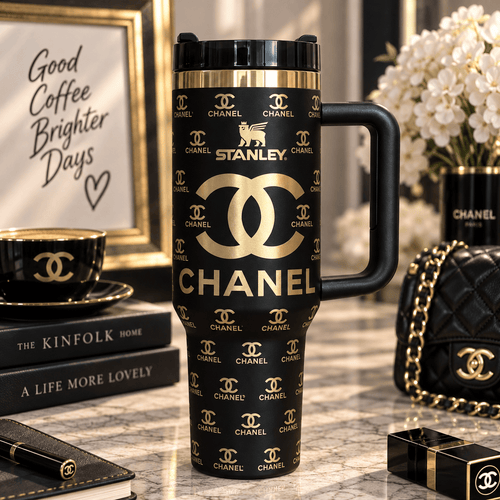 Black & Gold Luxe Tumbler – matte black 40oz tumbler with gold detailing
