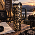 Mocha Gold Adventure Tumbler – 40oz tumbler with gold geometric pattern