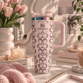 Blush Pink Luxe Tumbler – pink 40oz insulated tumbler with iridescent pattern
