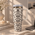 Ivory Monogram Tumbler – ivory 40oz insulated tumbler with metallic pattern