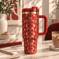 Ruby Gold Signature Tumbler – red 40oz insulated tumbler with gold pattern