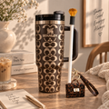 Mocha Gold Charm Tumbler – brown 40oz insulated tumbler with gold pattern