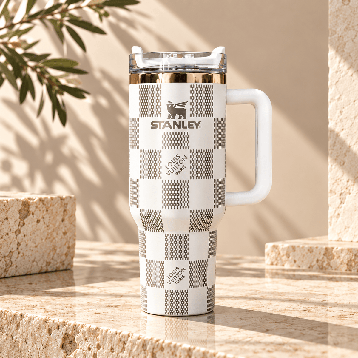 Midnight Gold Checkered 40oz Tumbler – white colourway