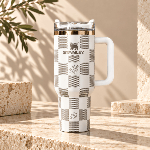 Midnight Gold Checkered 40oz Tumbler – white colourway