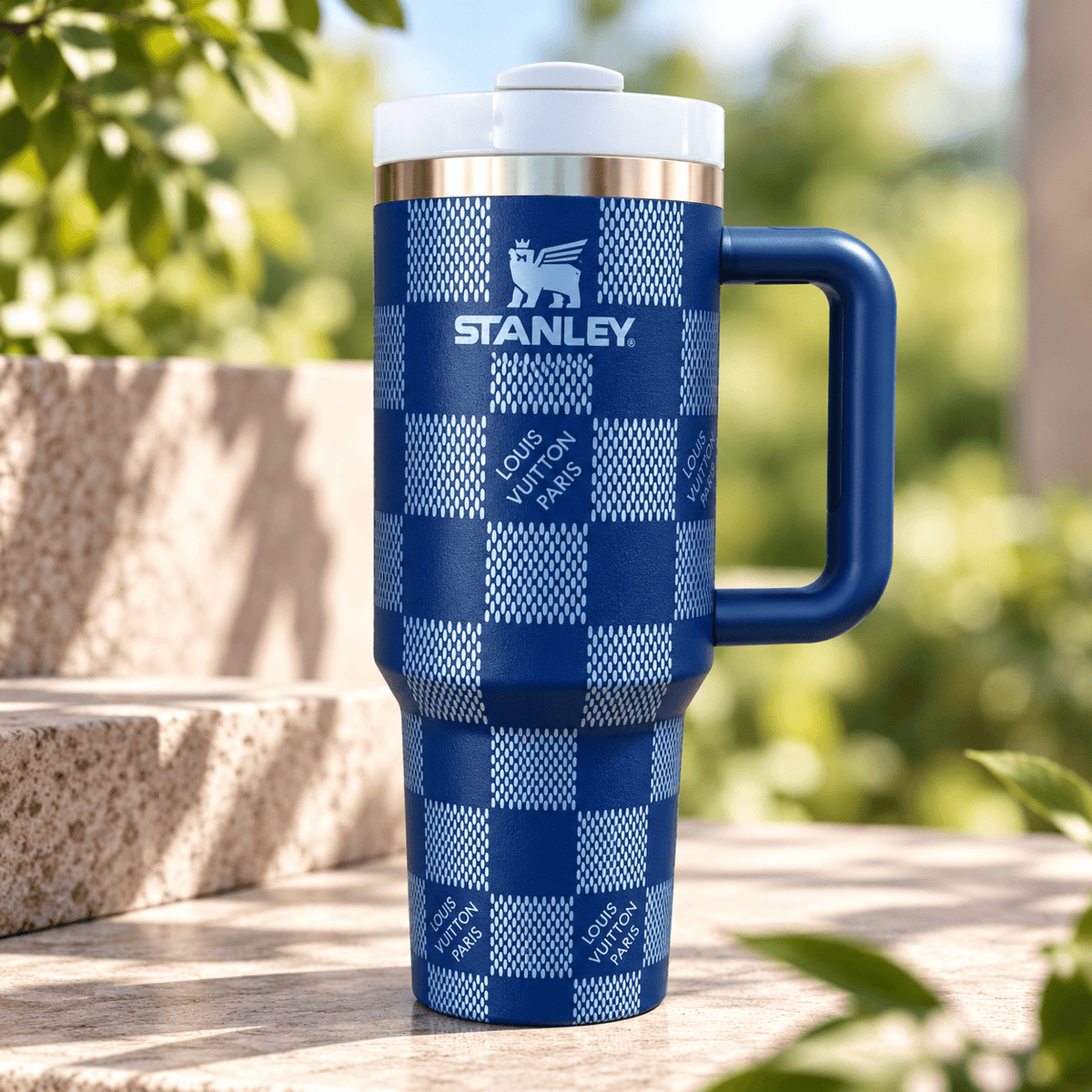 Midnight Gold Checkered 40oz Tumbler – blue colourway
