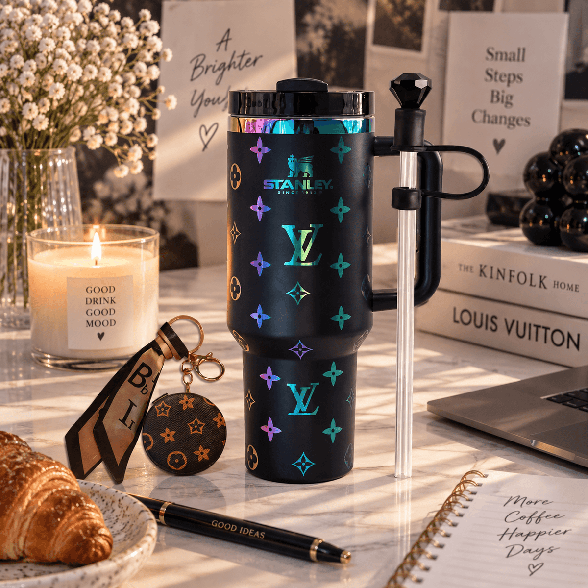 Midnight Holographic Tumbler – black 40oz tumbler with holographic details