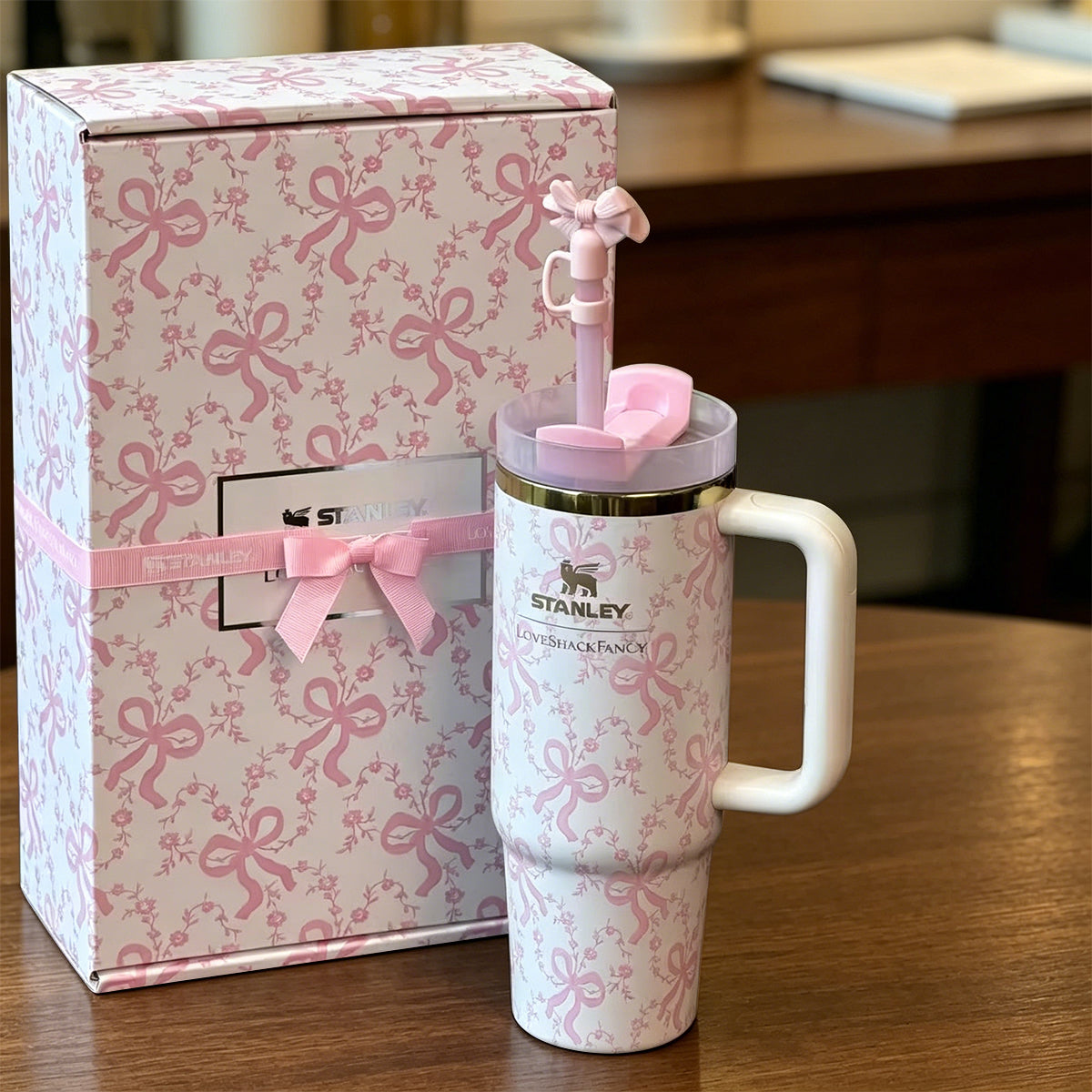 Stanley Pink Luxe Tumbler Set – floral bow 40oz tumbler