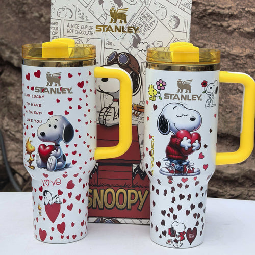 Snoopy Love Sip 40oz Tumbler Set with Handle and Straw – front view