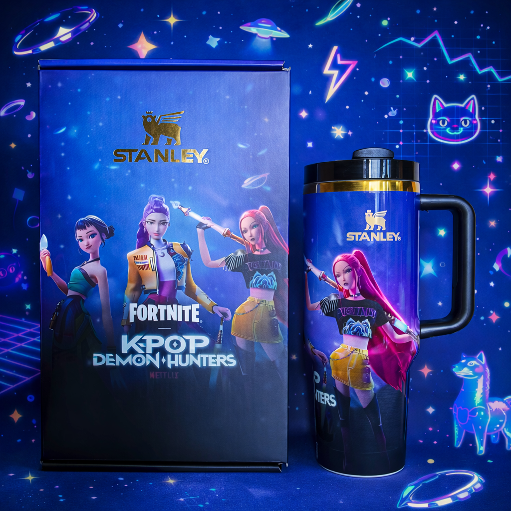 Neon Hunter Gaming Tumbler – neon blue and purple 40oz tumbler with box