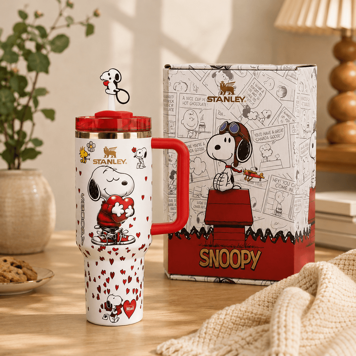 Stanley Snoopy Love Hearts Tumbler – red colourway