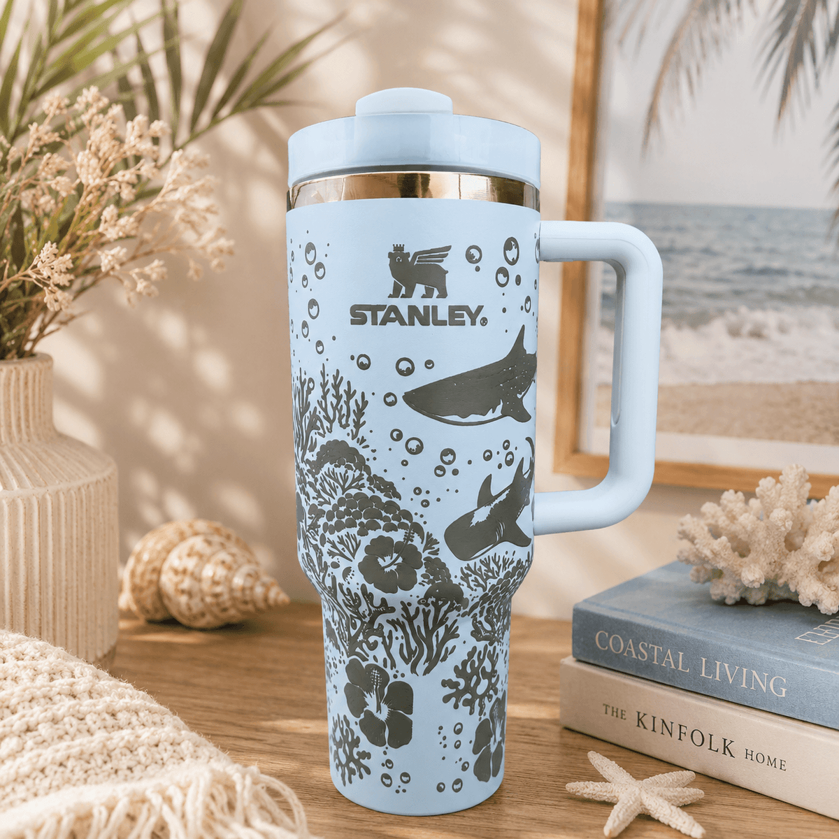 Ocean Breeze Coral Insulated Tumbler – blue 40oz coral tumbler