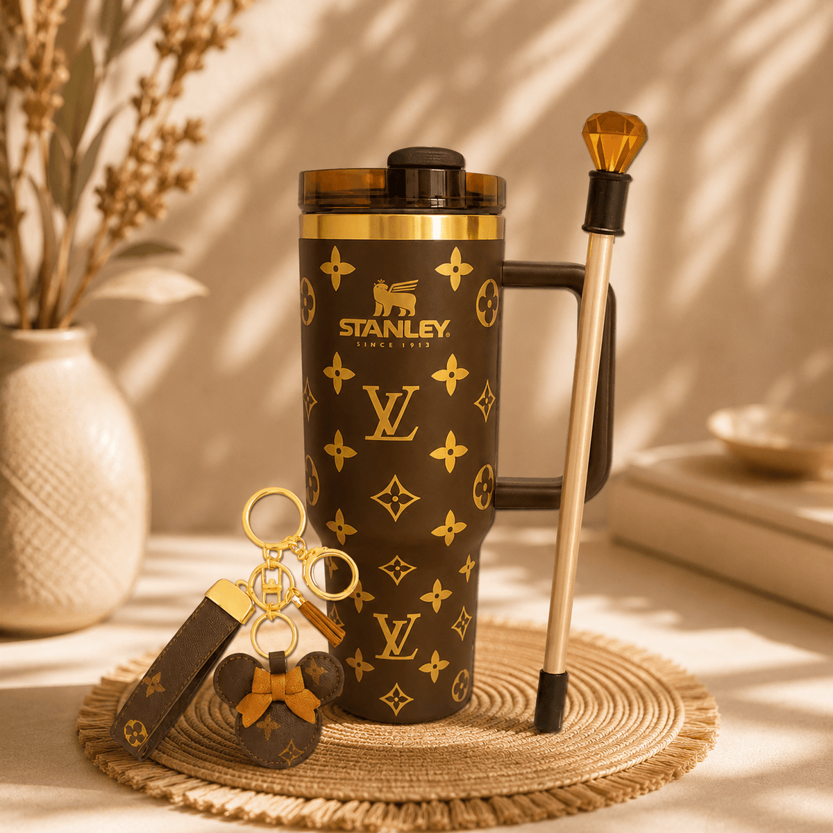 Monogram Tumbler Gift Set – brown 40oz monogram tumbler with gold detail