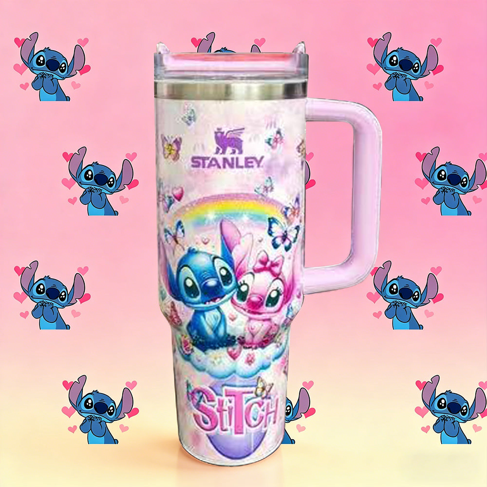 Rainbow Stitch Love Tumbler – pastel 40oz character tumbler with hearts