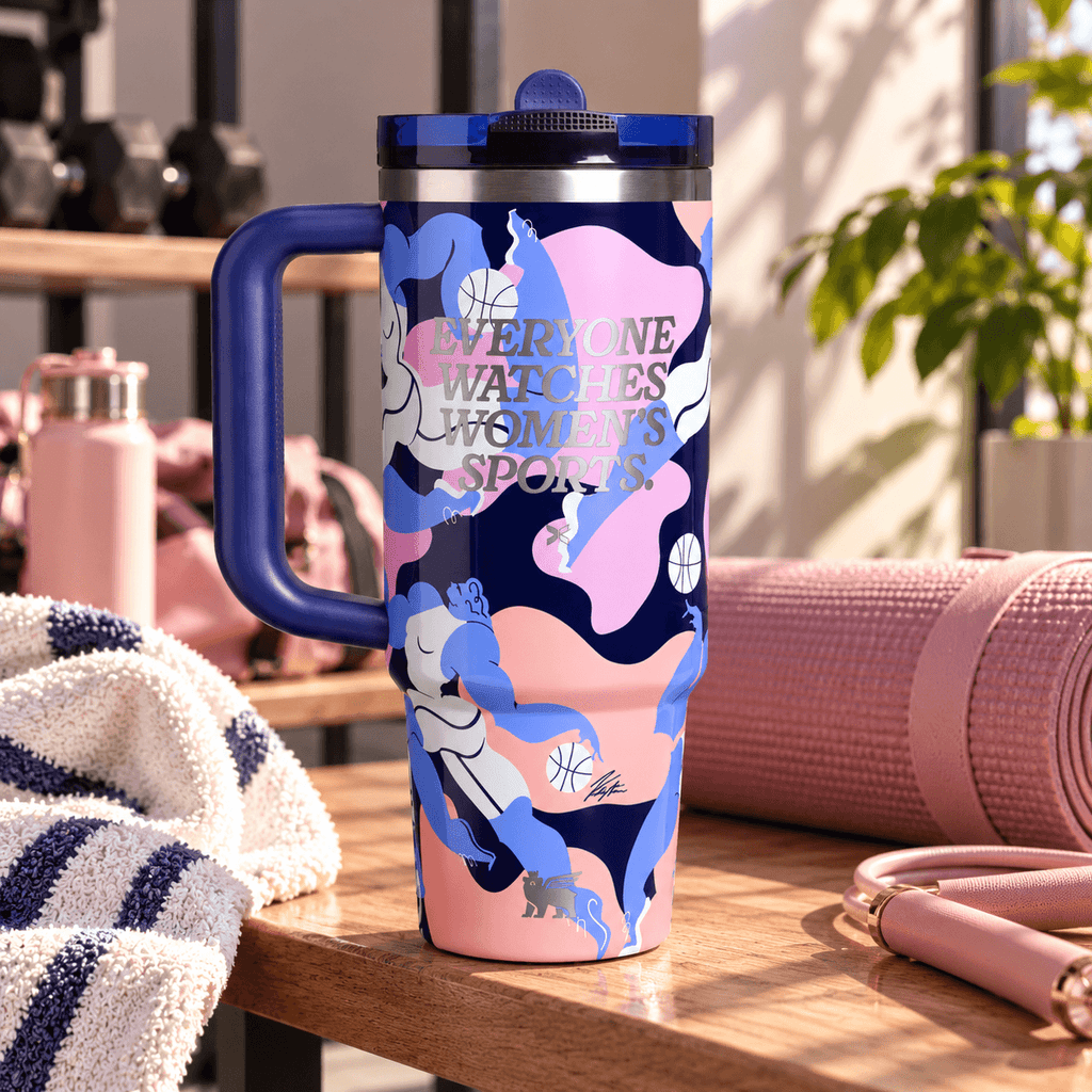 Women’s Sports Power Tumbler – navy 40oz basketball tumbler in pink and blue