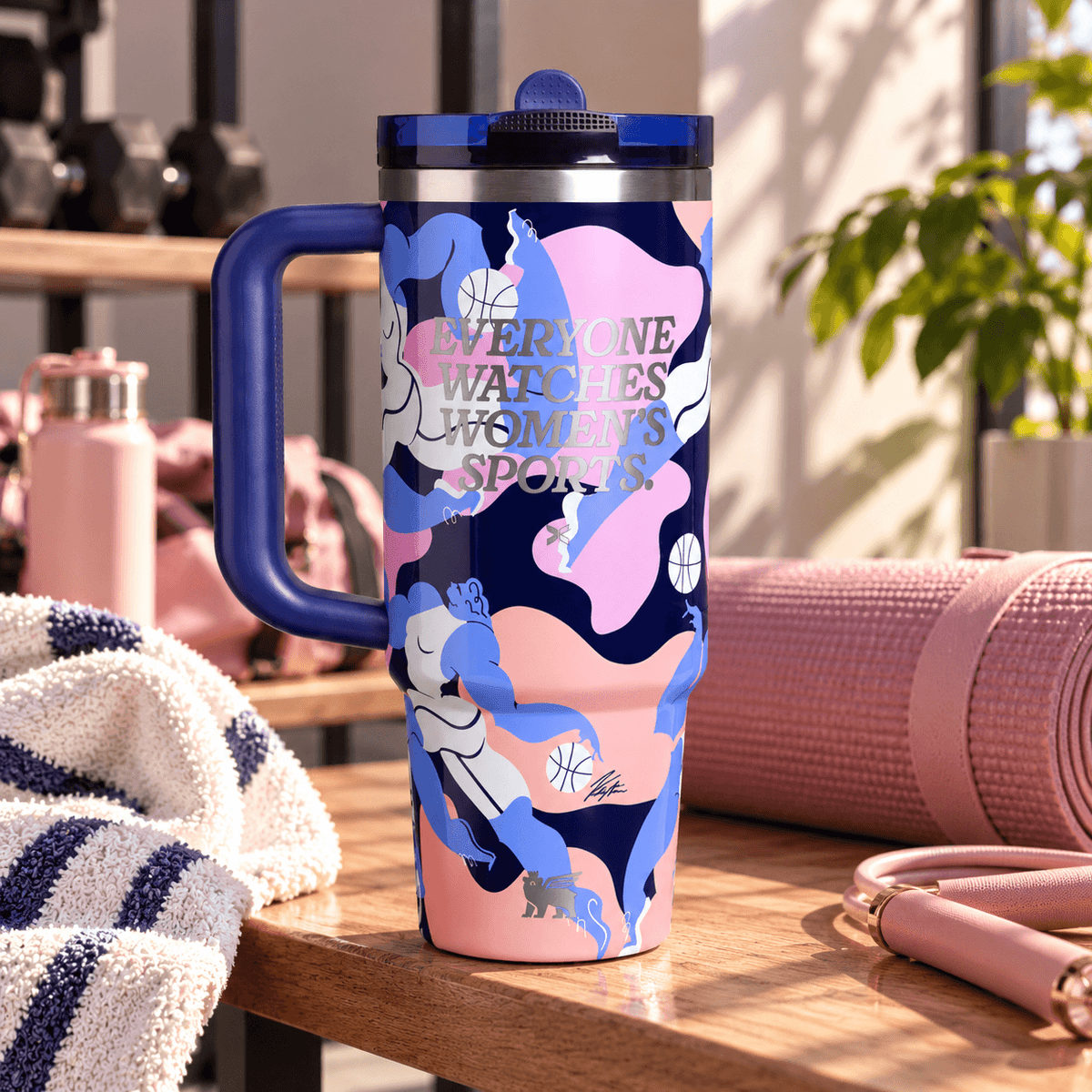 Women’s Sports Power Tumbler – navy 40oz basketball tumbler in pink and blue