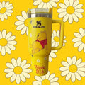 Sunny Pooh Garden Tumbler – yellow 40oz tumbler with bear and daisies