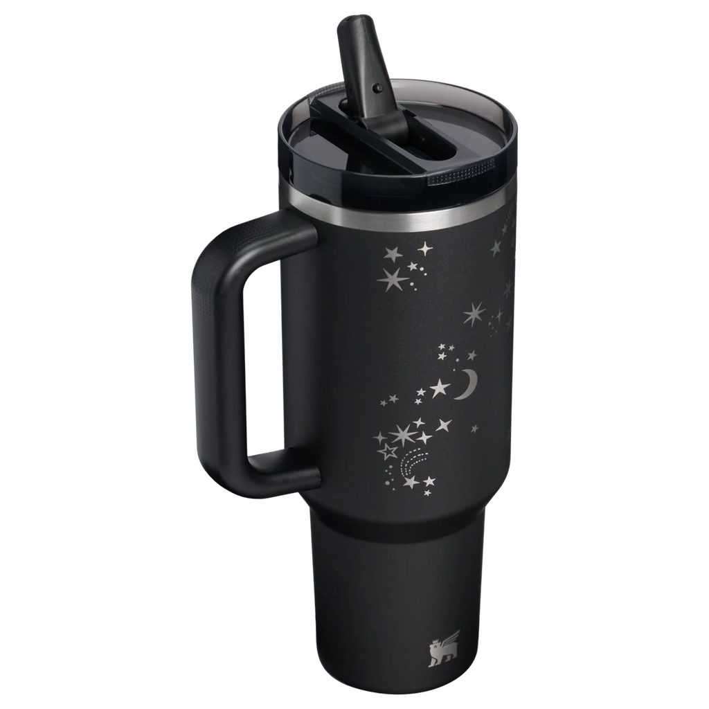 Midnight Celestial Tumbler – handle and straw lid view