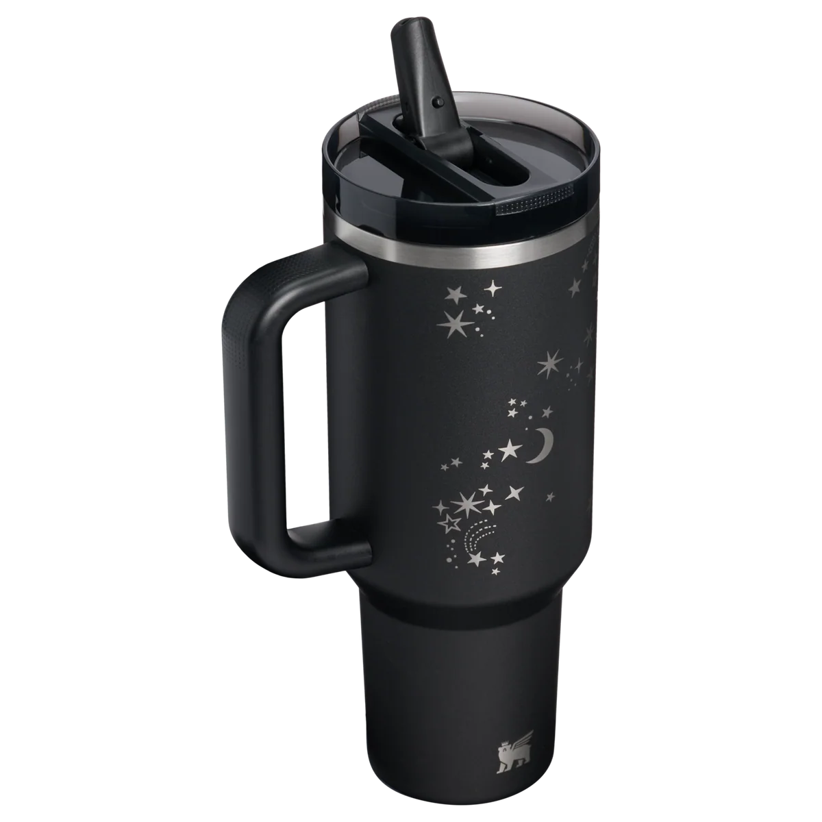 Midnight Celestial Tumbler – handle and straw lid view