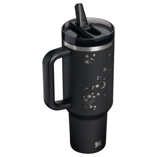 Midnight Celestial Tumbler – handle and straw lid view