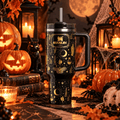 Midnight Magic 40oz Tumbler – black shine with gold celestial artwork