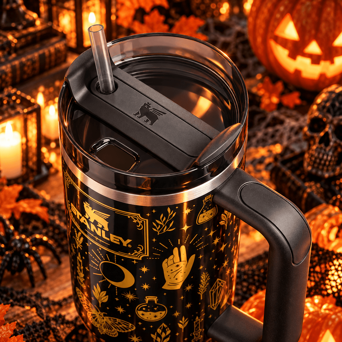 Midnight Magic 40oz Tumbler – gold moon and crystal detail