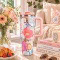 Blooming Palette Floral Insulated Tumbler – pastel floral 40oz with pink lid